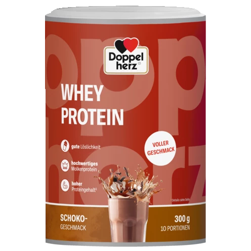 Abbildung der Produktverpackung  Doppelherz WHEY PROTEIN Schoko Frontansicht